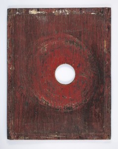 Scream – from the series with the working title FEEDER BOARDS (1991 – present; mixed media, wood, wax, marks left by honeybees and the beekeepers and their tools)